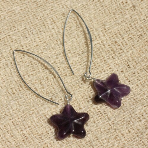 Boucles d'oreilles argent 925 - améthyste etoiles 17mm