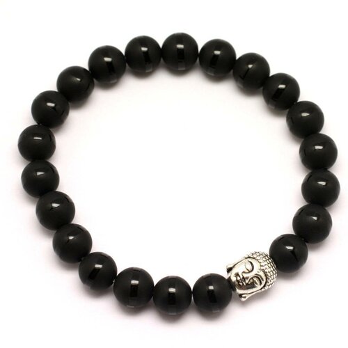 Bracelet bouddha et pierre semi précieuse - onyx noir mat givré ligne 8mm