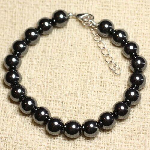 Bracelet argent 925 et pierre - hématite boules 8mm