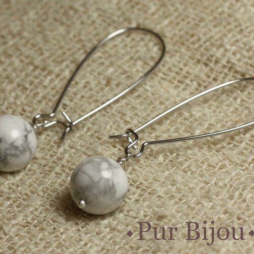 Boucles d'oreilles pierre semi précieuse - howlite 10mm