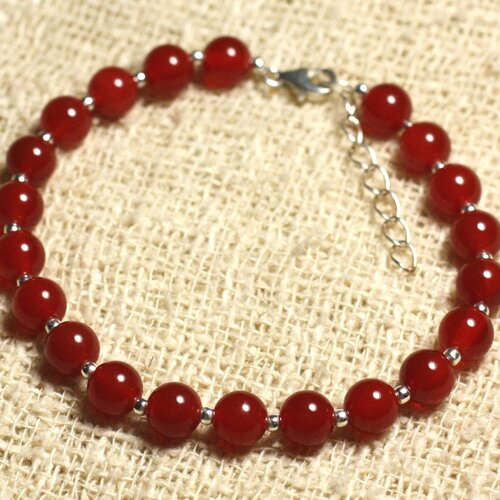 Bracelet argent 925 et pierre - cornaline 6mm