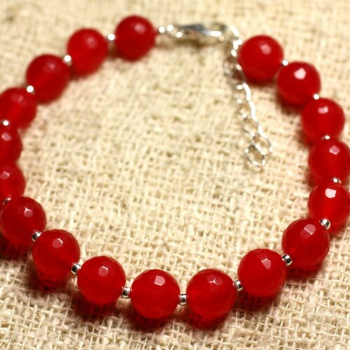 Bracelet argent 925 et pierre - jade rouge facettée 8mm