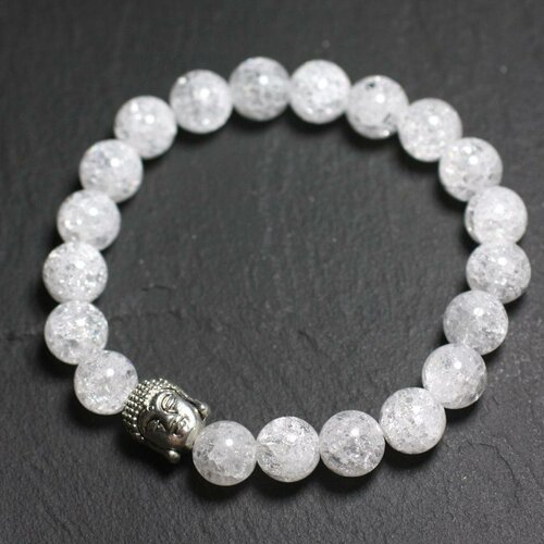 Bracelet bouddha et pierre semi précieuse - cristal de roche quartz craquelé