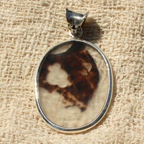 N3 - pendentif argent 925 et pierre - quartz dendritique ovale 38x25mm