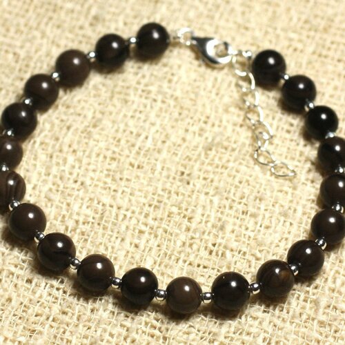 Bracelet argent 925 et pierre - jaspe café 6mm