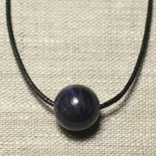 Collier pendentif pierre semi précieuse - sodalite boule 14mm