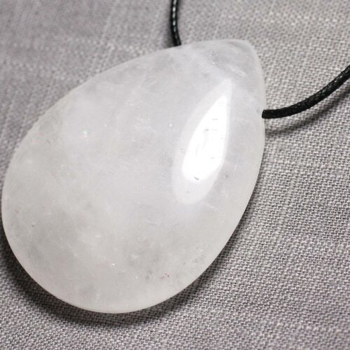 Collier pendentif en pierre - cristal de roche quartz grande goutte 60mm