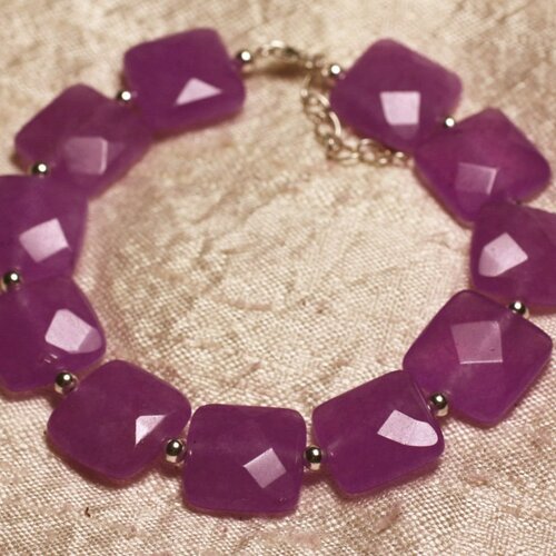 Bracelet argent 925 et pierre - jade violet rose carrés facettés 14mm