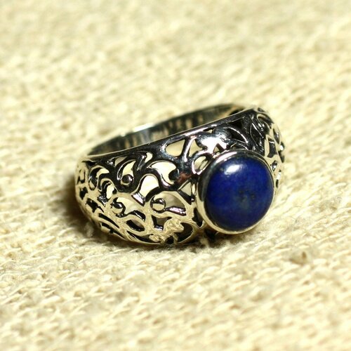 N112 - bague argent 925 et pierre filigrane arabesques - lapis lazuli rond 8mm