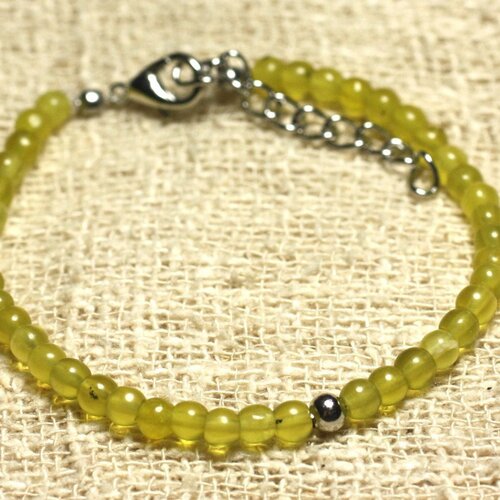 Bracelet argent 925 et pierre semi précieuse jade olive 4mm