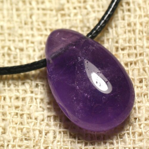 Collier pendentif en pierre - améthyste goutte 25mm
