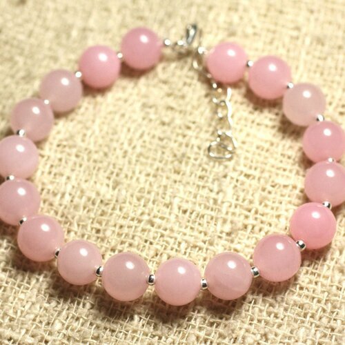 Bracelet argent 925 et pierre - jade rose 8mm