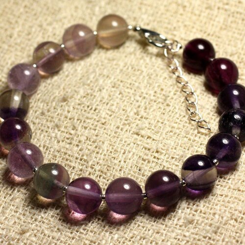 Bracelet argent 925 et pierre semi précieuse - fluorite violette 10mm