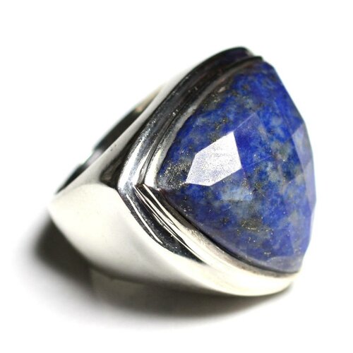 N347 - bague argent 925 et pierre - lapis lazuli facetté triangle 21mm