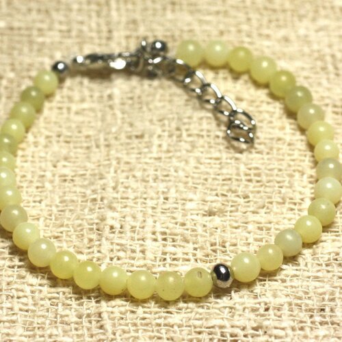 Bracelet argent 925 et pierre semi précieuse jade citron 4mm