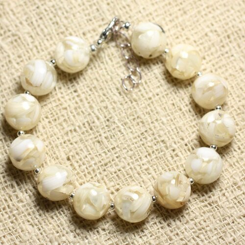 Bracelet argent 925 nacre et résine 10mm blanc crème