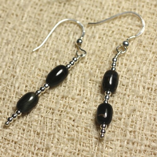 Boucles d'oreilles argent 925 - oeil de faucon olives 7x5mm