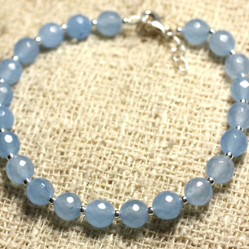 Bracelet argent 925 et pierre - jade bleue facettée 6mm