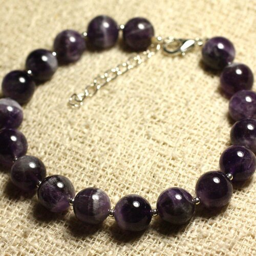 Bracelet argent 925 et pierre semi précieuse - améthyste 10mm