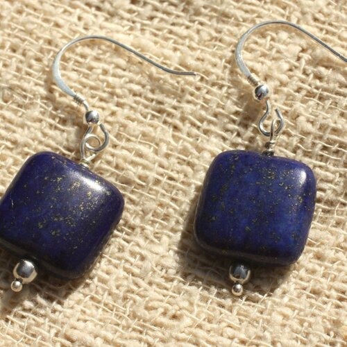 Boucles d'oreilles argent 925 et lapis lazuli carrés 14mm