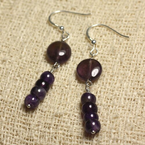 Boucles d'oreilles argent 925 - améthyste palets 10mm