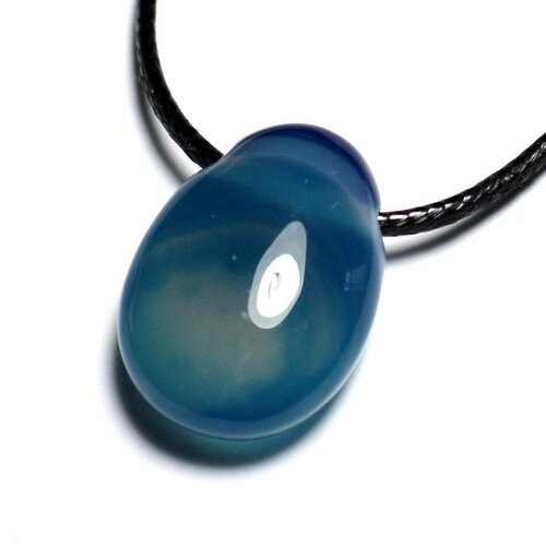 Collier pendentif pierre - agate bleue goutte 25mm