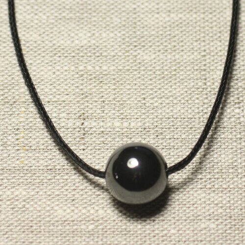 Collier pendentif pierre semi précieuse - hématite boule 14mm