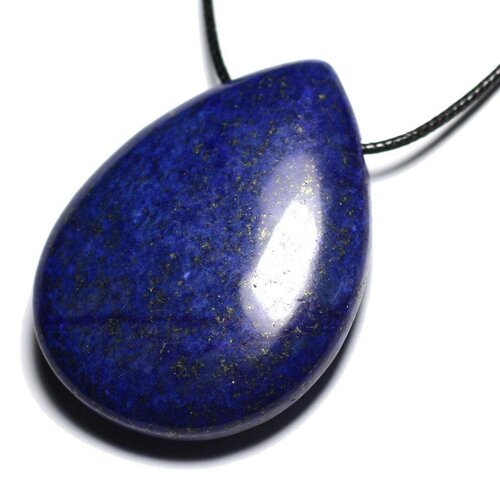 Collier pendentif pierre lapis lazuli grande goutte 60mm bleu nuit doré
