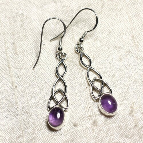 Bo241 - boucles d'oreilles argent 925 et pierre améthyste noeud celtique 36mm
