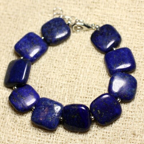 Bracelet argent 925 et pierre - lapis lazuli carrés 14mm