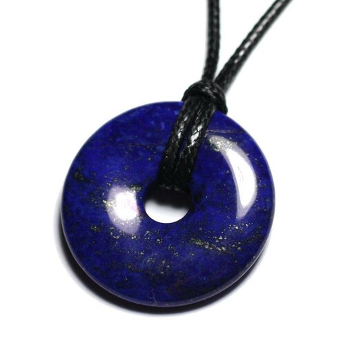 Collier pendentif pierre - lapis lazuli rond cercle donut pi 30mm bleu nuit