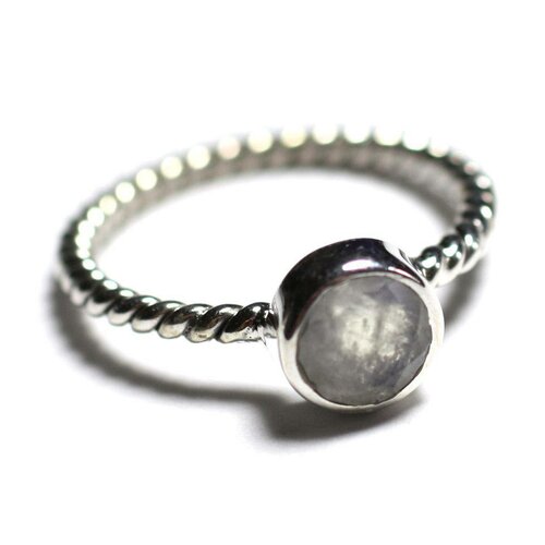 N231 - bague argent 925 et pierre - pierre de lune 6mm anneau torsade