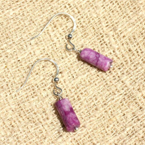 Boucles d'oreilles argent 925 et pierre - sugilite tubes 12mm