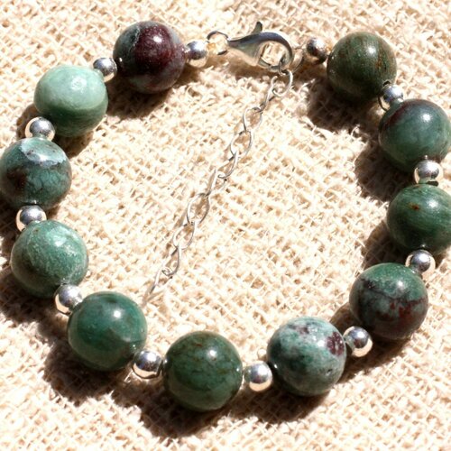 Bracelet argent 925 et pierre - quartz prase 10mm