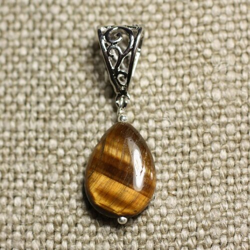 Collier pendentif pierre - oeil de tigre goutte 18mm