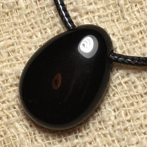Collier pendentif en pierre - obsidienne noire goutte 25mm