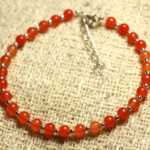 Bracelet argent 925 et pierre - jade orange 4mm