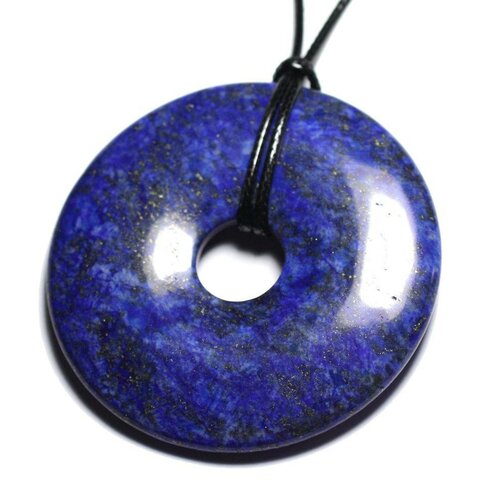 Collier pendentif pierre lapis lazuli grand rond cercle donut pi 60mm bleu nuit doré