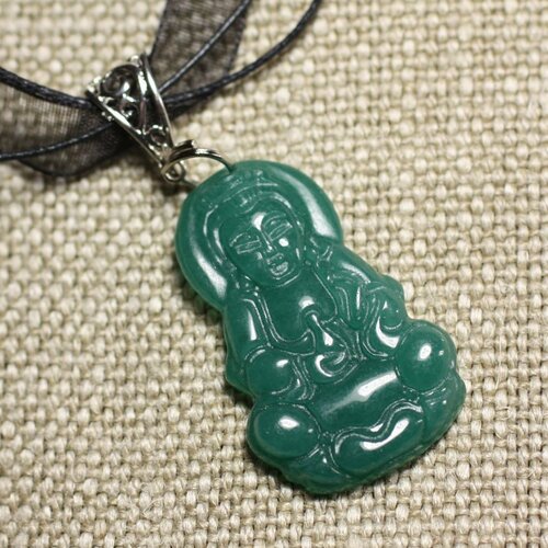 Collier pendentif en pierre - jade verte bouddha 40mm