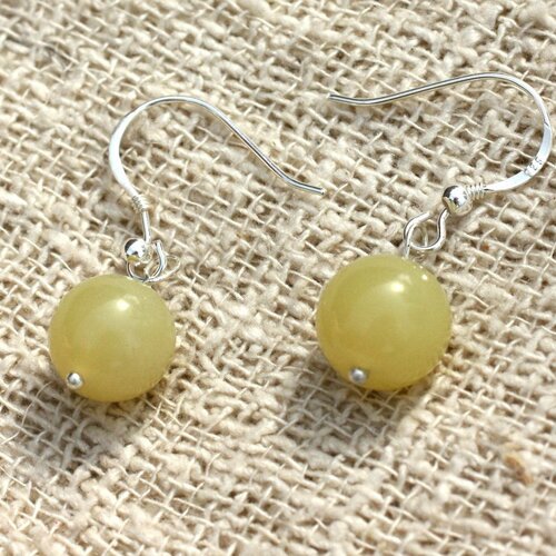 Boucles d'oreilles argent 925 et jade citron 10mm