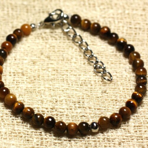 Bracelet argent 925 et pierre semi précieuse oeil de tigre 4mm