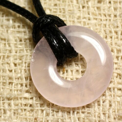 Collier pendentif pierre - quartz rose rond cercle donut pi 20mm rose clair