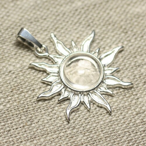 Pendentif argent 925 et pierre - soleil 28mm - cristal quartz rond 10mm