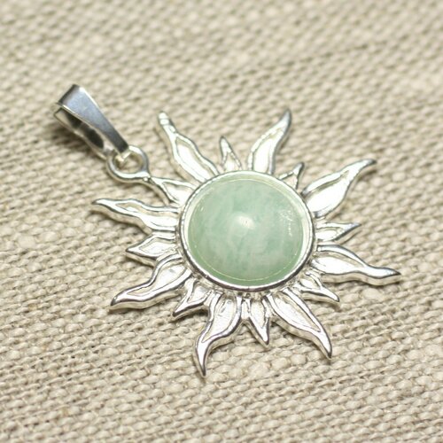 Pendentif argent 925 et pierre - soleil 28mm - amazonite rond 10mm