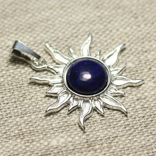 Pendentif argent 925 et pierre - soleil 28mm - lapis lazuli rond 10mm
