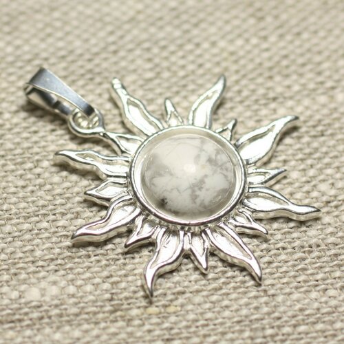 Pendentif argent 925 et pierre - soleil 28mm - howlite rond 10mm
