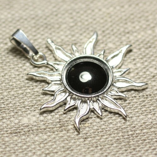 Pendentif argent 925 et pierre - soleil 28mm - hématite rond 10mm