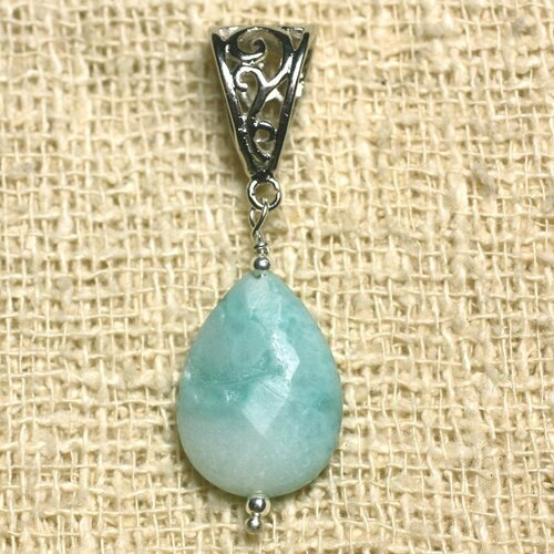 Pendentif pierre semi précieuse - amazonite goutte facettée 17x13mm