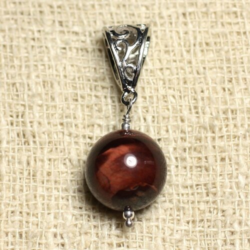 Pendentif pierre semi précieuse - oeil de taureau 14mm