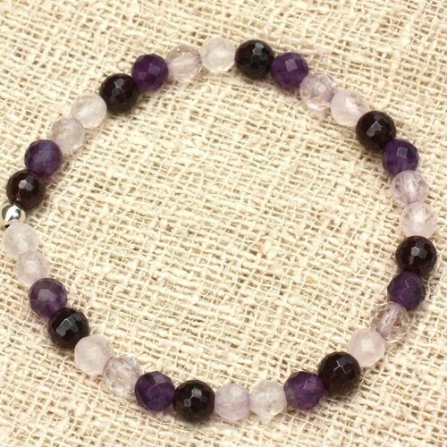 Bracelet pierres facettées 6mm améthyste quartz rose grenat